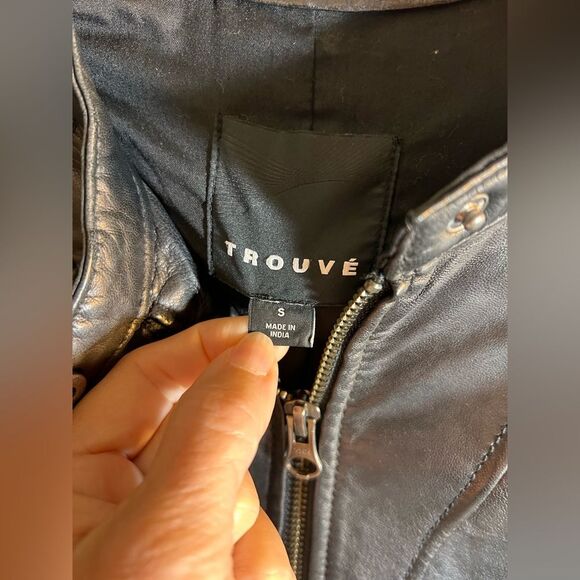 Trouve Black Quilted Bomber Jacket leather houndstooth zip up moto classic S - Picture 3 of 15